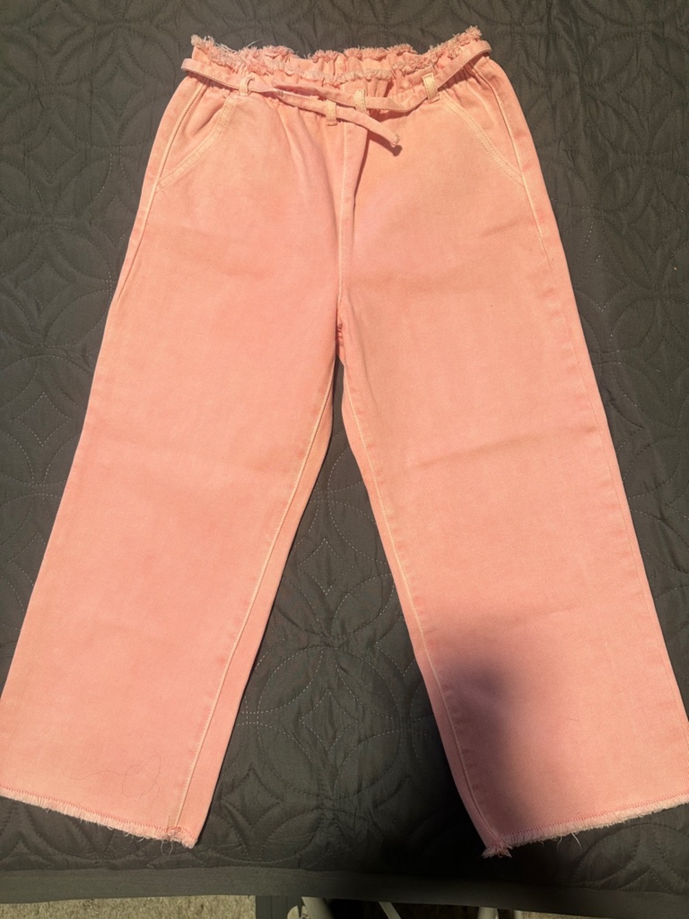 Zara Pink Denim Wide-Leg Pants with Frayed Waist